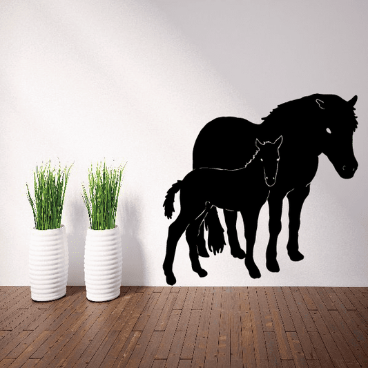 Horse and foal wall decal, black silhouette of mother horse and foal
