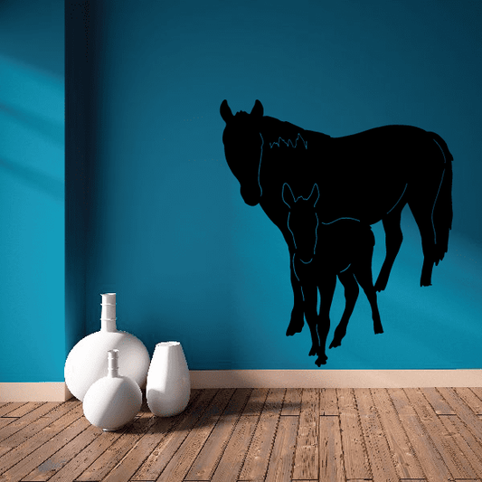 Horse and foal silhouette wall decal, black