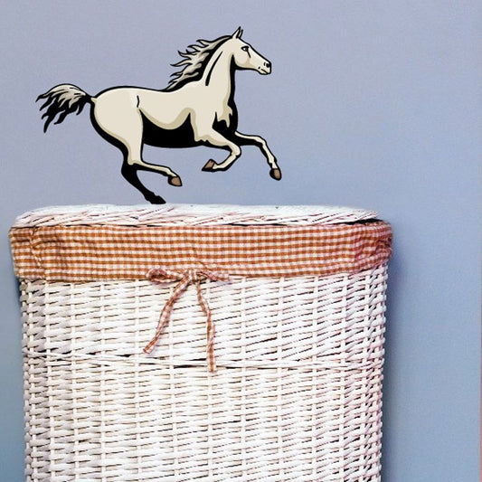 Horse canter sticker of a cream horse in side profile with black outline