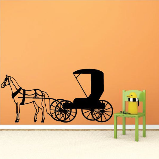 Horse-drawn carriage wall decal, black silhouette with horse and carriage