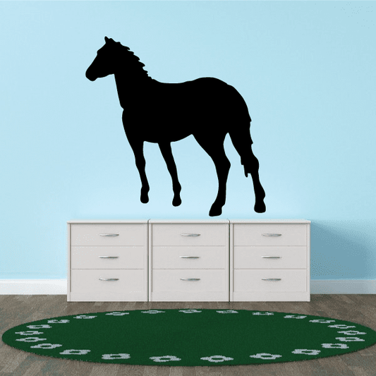 Leaning forward horse silhouette wall decal, dark black.