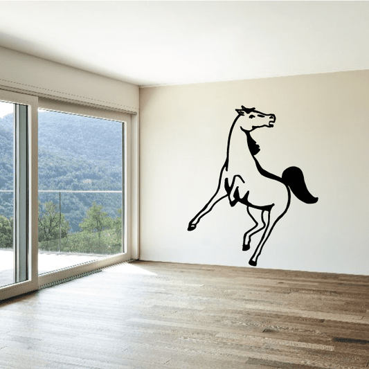 Horse leap turning wall decal with black horse silhouette