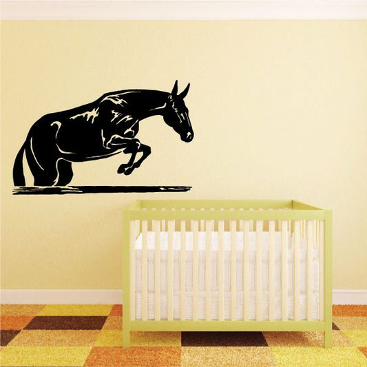 Horse leaping over bar wall decal in black silhouette