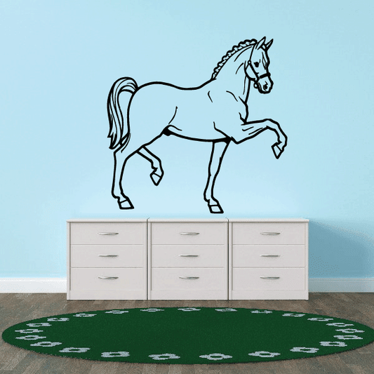 Horse outline wall decal: prancing horse silhouette with raised front leg