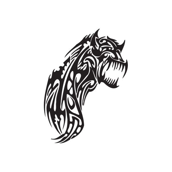 Tribal wolf head decal, black stylized profile with intricate linework