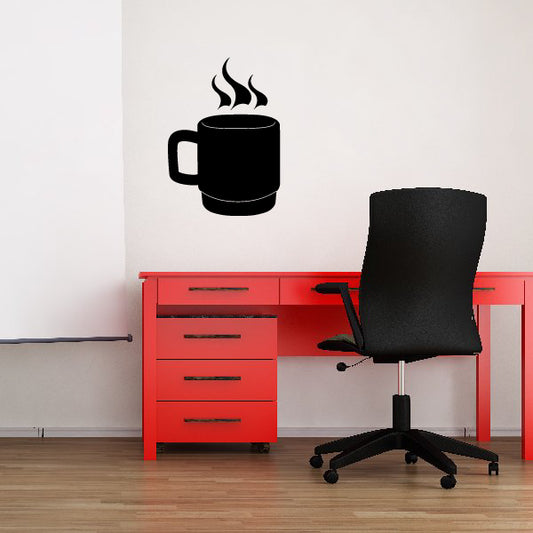 Hot coffee mug wall decal with steaming flames, black silhouette