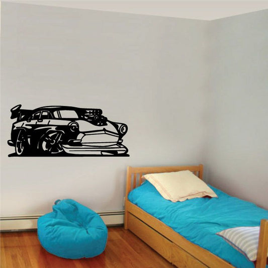 Black hot rod coupe wall decal with side profile graphic