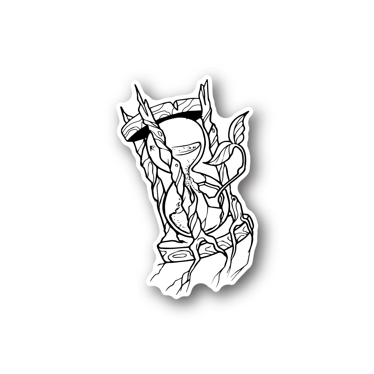 Vinyl sticker with white line-art hourglass illustration