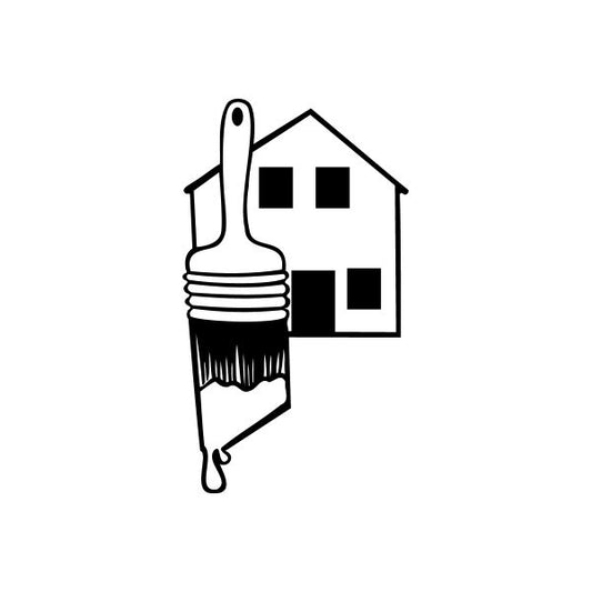 House painter decal with black paintbrush and house icon