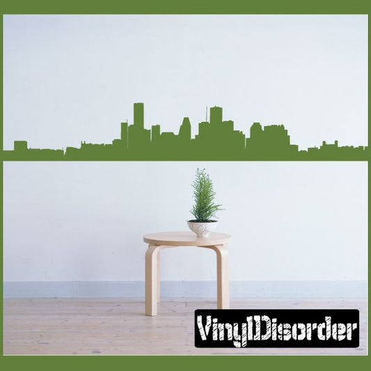 Green Houston, Texas skyline decal silhouette, city buildings skyline
