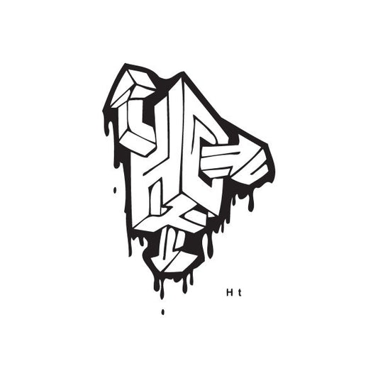 Graffiti decal, black-and-white abstract character with drips