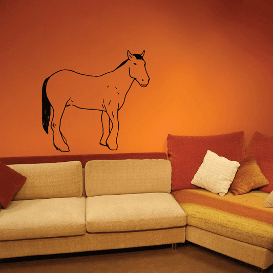 Horse decal: orange-brown horse with black outline, standing in profile.