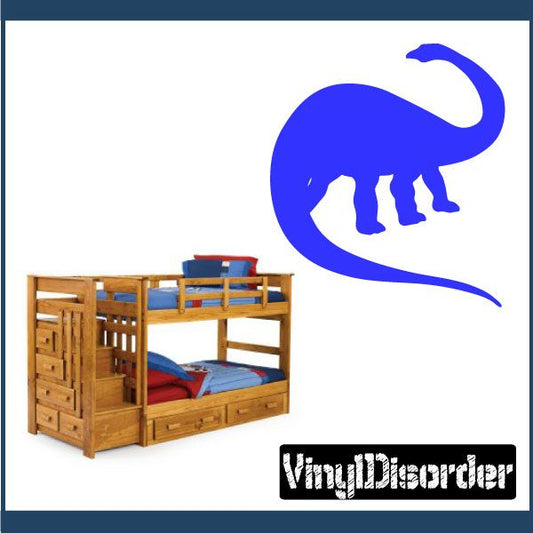 Blue apatosaurus dinosaur decal with open mouth and long tail