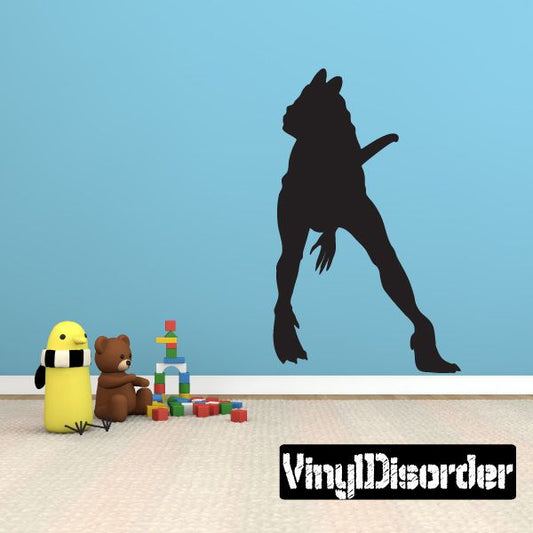 Hunting Dilophosaurus decal, black dinosaur silhouette with open mouth