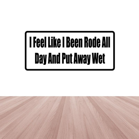 Rectangular vinyl decal with black border and white text: 'I Feel Like I Been Rode All Day'