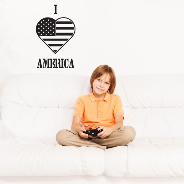 America heart wall decal with US flag and AMERICA text