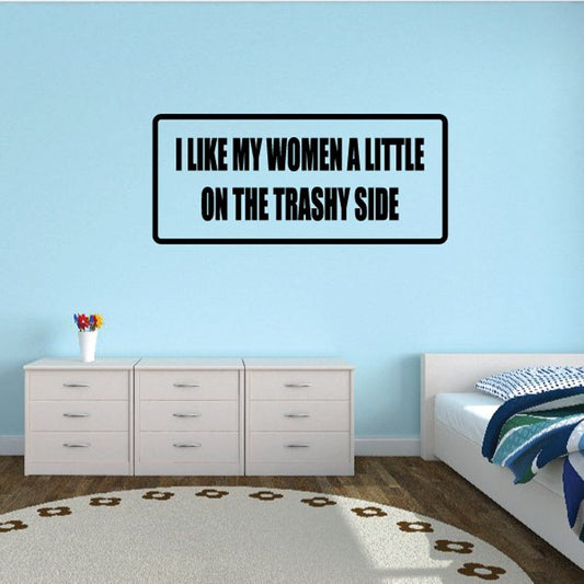Typographic wall decal with bold black text on a white rectangular sign