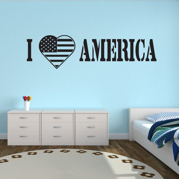 Wall decal with American flag heart and 'I LOVE AMERICA' text