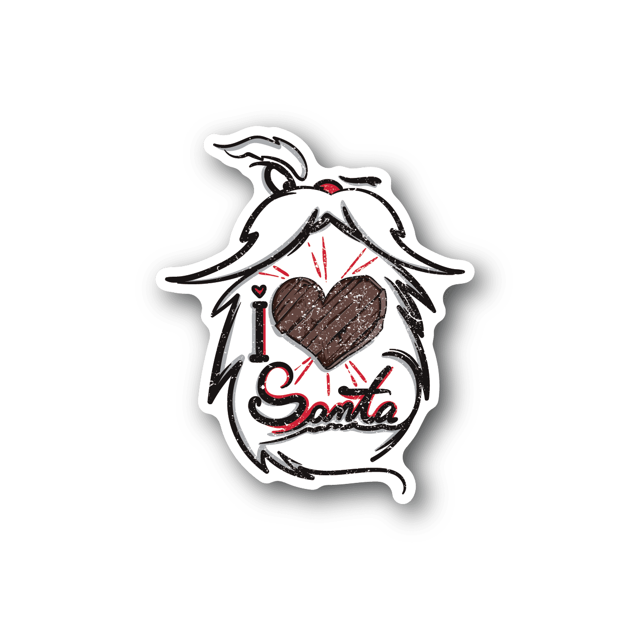 Santa vinyl sticker featuring a cartoon Santa holding a heart, white outline with red details