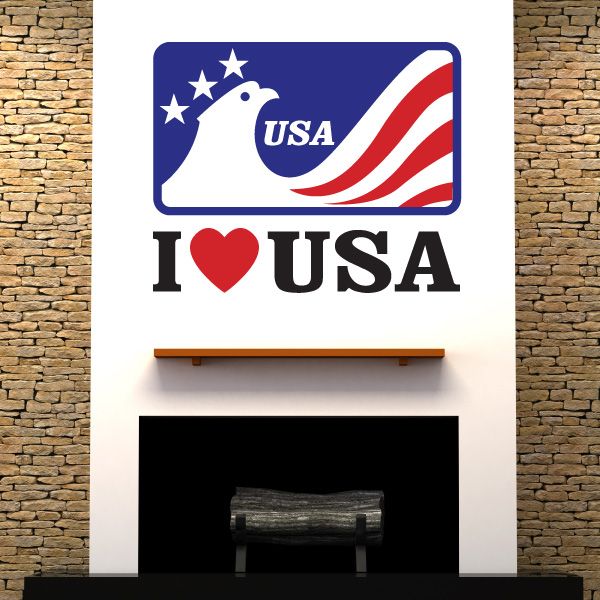 Eagle die-cut decal with USA text, heart, and red-white-blue flag stripes