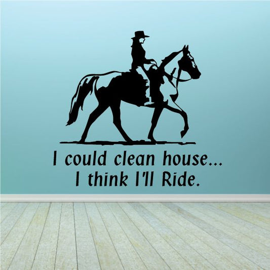 Horse rider wall decal with black silhouette and quote text, vinyl sticker
