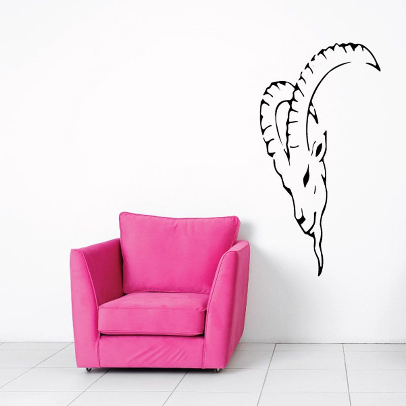 Ibex head wall decal with black outline and white fill