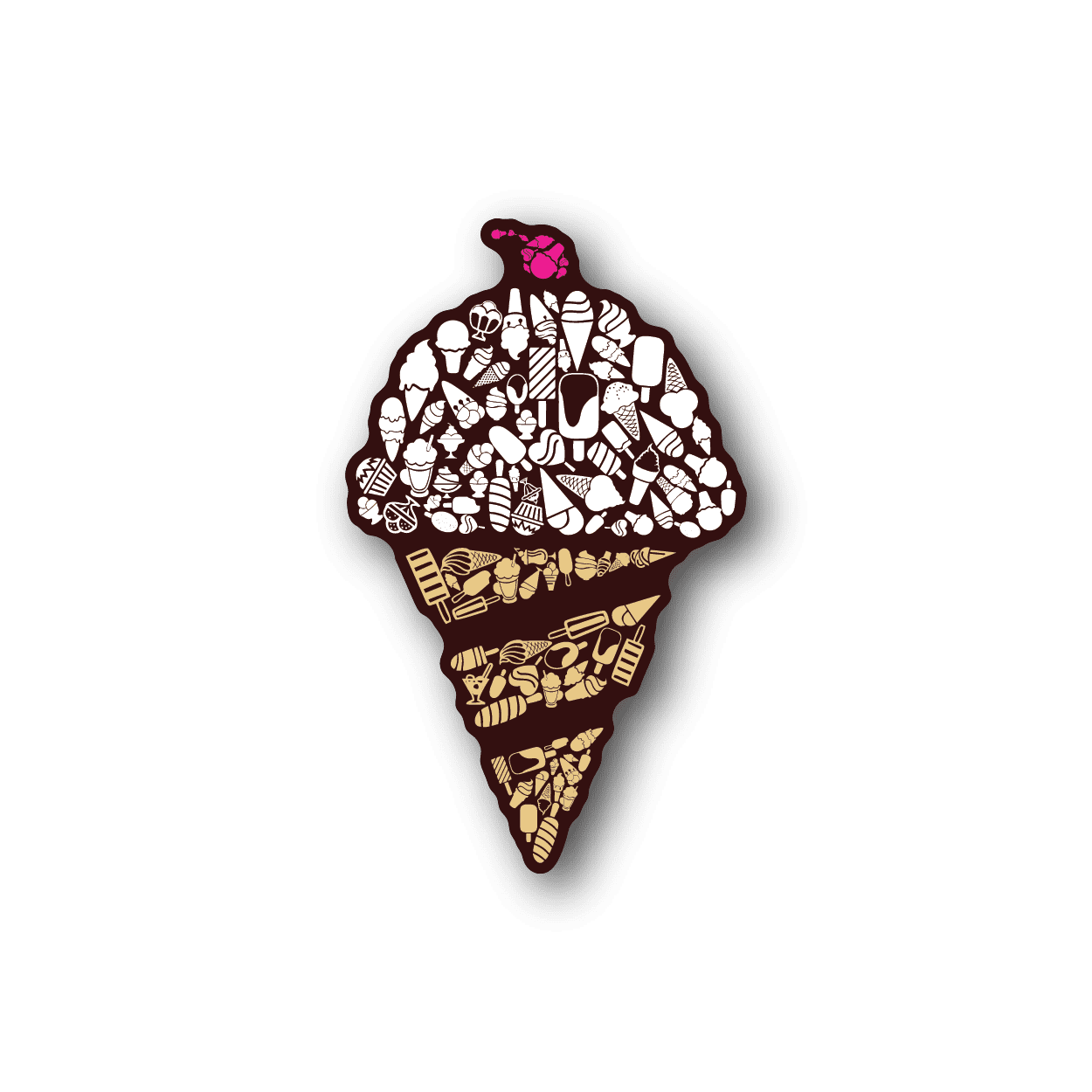 Ice cream collage vinyl sticker with filled cone design in pink and brown