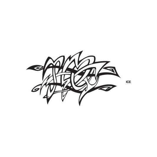 Graffiti-style ice decal in black with “ICE” text and abstract tag artwork