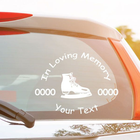 Ice skate memorial decal with arch text In Loving Memory and skate outline