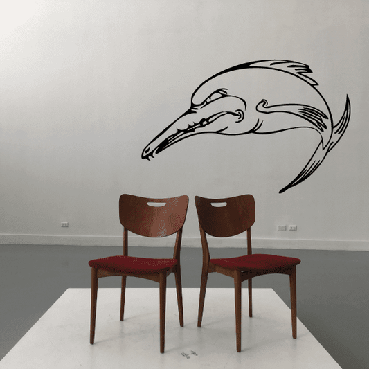 Ichthyosaurus wall decal of a line-art marine dinosaur head with fin