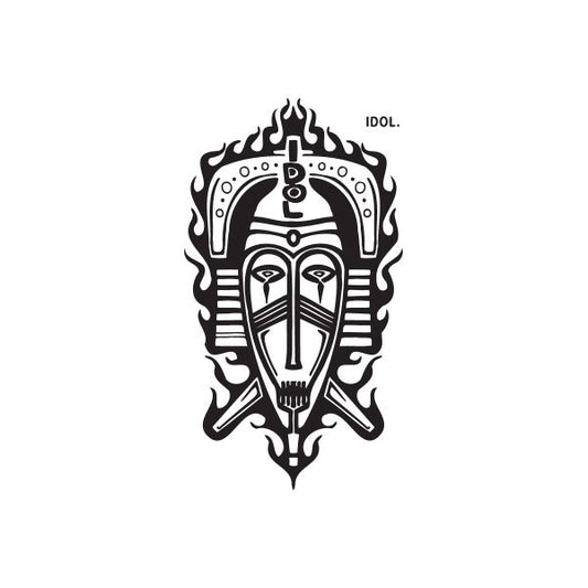 Idol graffiti decal: black-and-white flaming idol mask with 'IDOL.' text