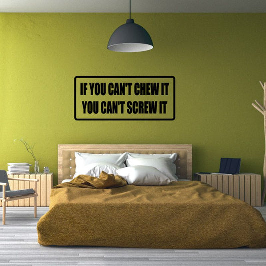 Rectangular wall decal with bold uppercase quote text inside black border.