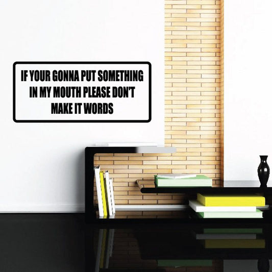 Rectangular wall decal with bold uppercase quote in black on white
