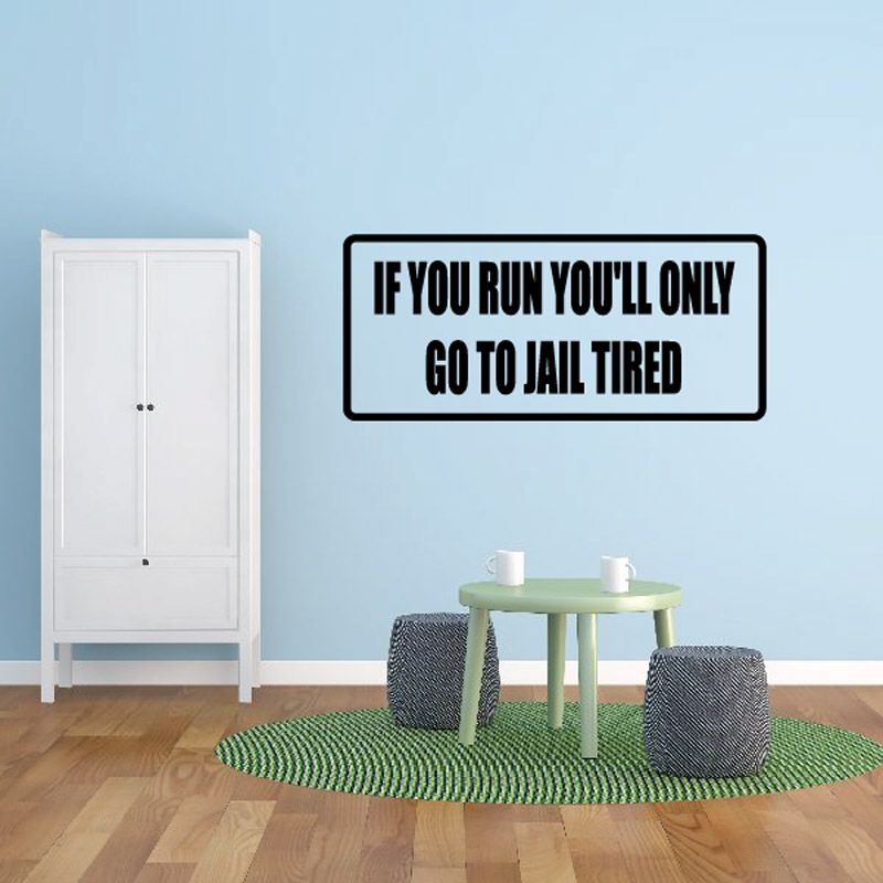 Rectangular wall decal with black outline and bold uppercase text