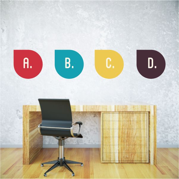Vinyl wall decal with four colored circles labeled A, B, C, and D.