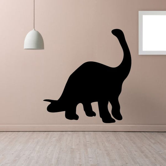 Brontosaurus wall decal, black dinosaur silhouette with tail up