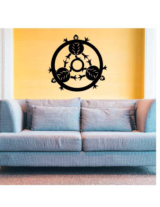 Turtle wall decal with interlocking circles in black