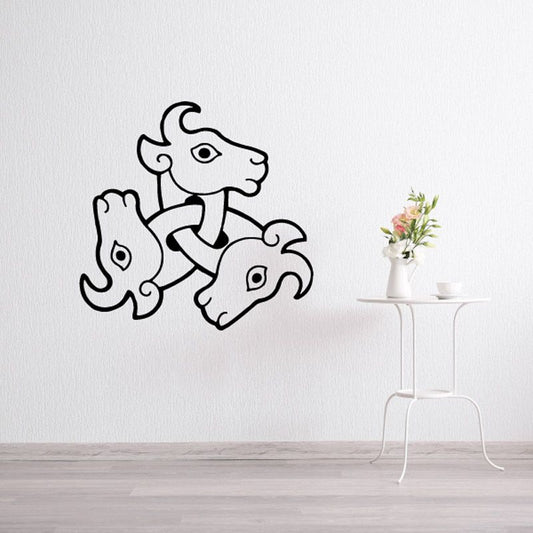 Goat head interlocking decal with black outline illustration, wall sticker style