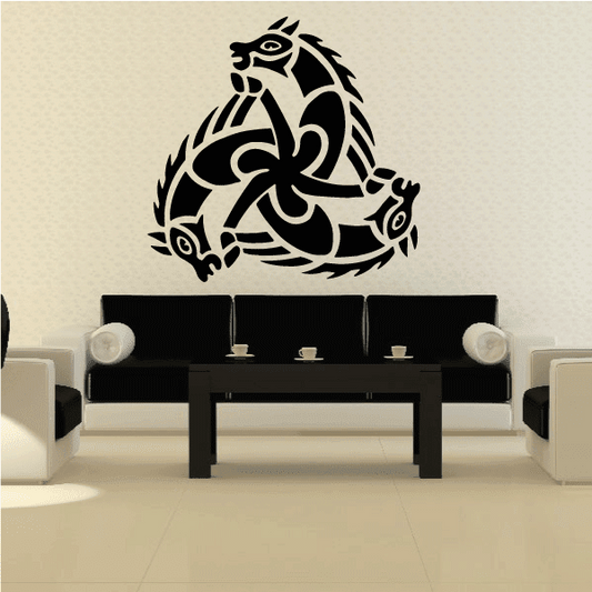 Interlocking horse head decal, black tribal style vinyl wall sticker
