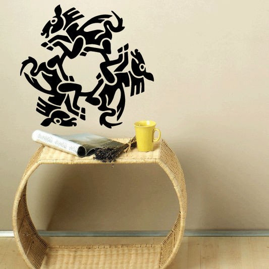 Interlocking running horse decal with black silhouette graphic