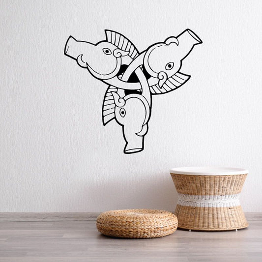 Boar warthog interlocking decal, white and black cartoon line art