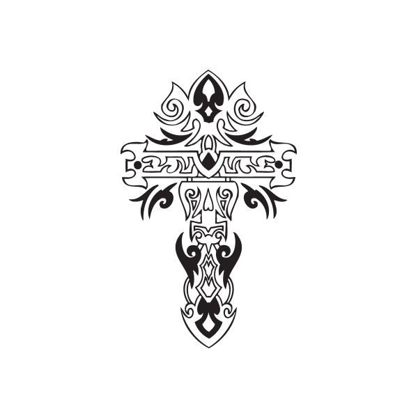 Image of Intricate Cross with Tribal Flames Decal