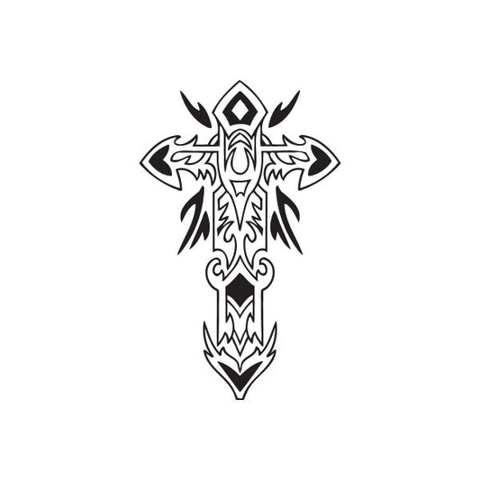 Image of Intricate Cross with Tribal Wings Decal