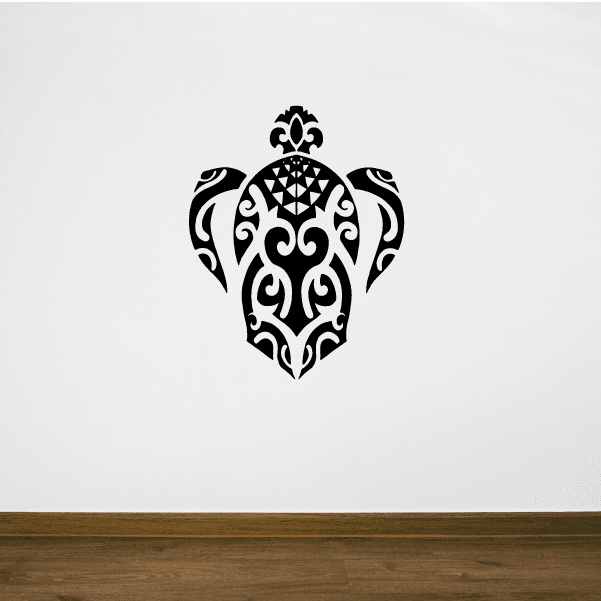 Intricate patterned sea turtle decal, black and white ornamental design