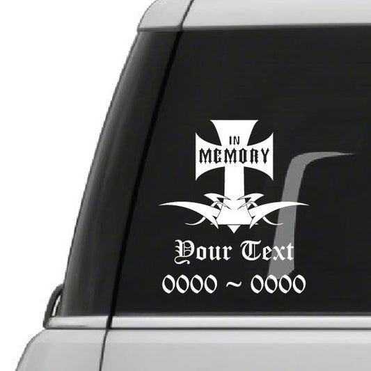 Memorial decal with wings and 'In Memory' text, plus 'Your Text' placeholder lines