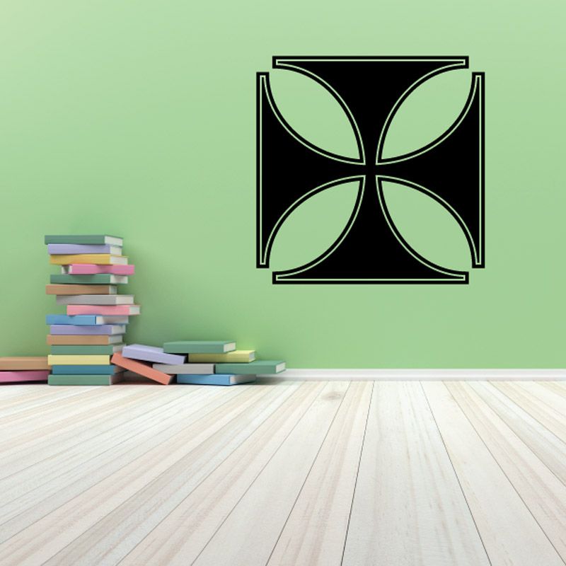 Vinyl wall decal: black square with green petal-style cross design and border