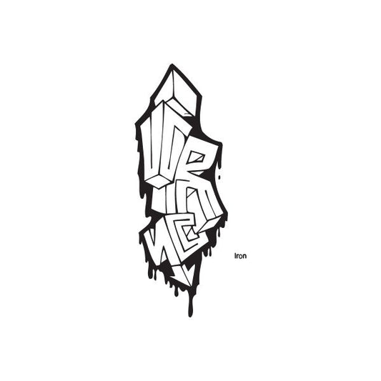 Iron graffiti wall decal with jagged abstract lines, black with white accents