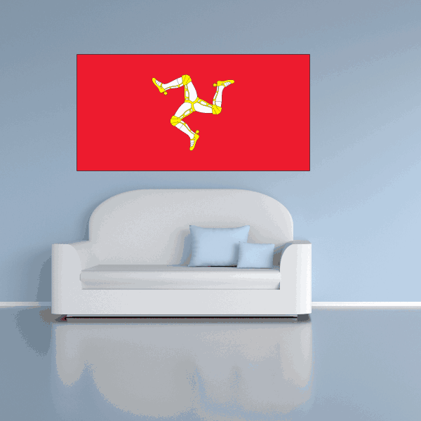 Isle of Man flag sticker, red rectangle with yellow triskelion-style legs emblem