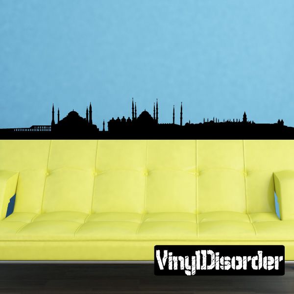 Istanbul Turkey skyline decal with black silhouette city skyline and mosque minarets