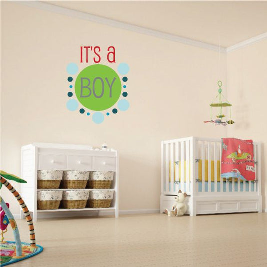 Baby boy wall decal: It's a Boy with dotted frame